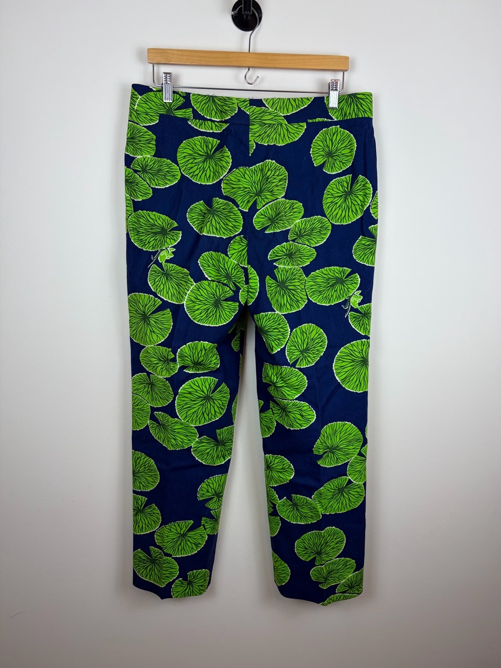 Vintage Flat Front 1970s Golf Pants Navy Blue with Green Lily Pad Frog Pattern